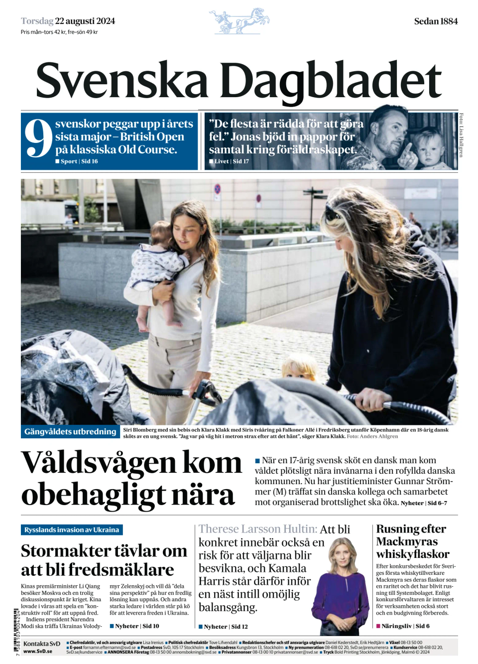 Prima-pagina-Svenska Dagbladet-edizione-di-oggi-20240822